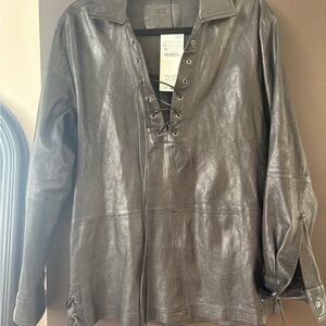 Black Leather Lace-Up Top Steven Meisel for Zara